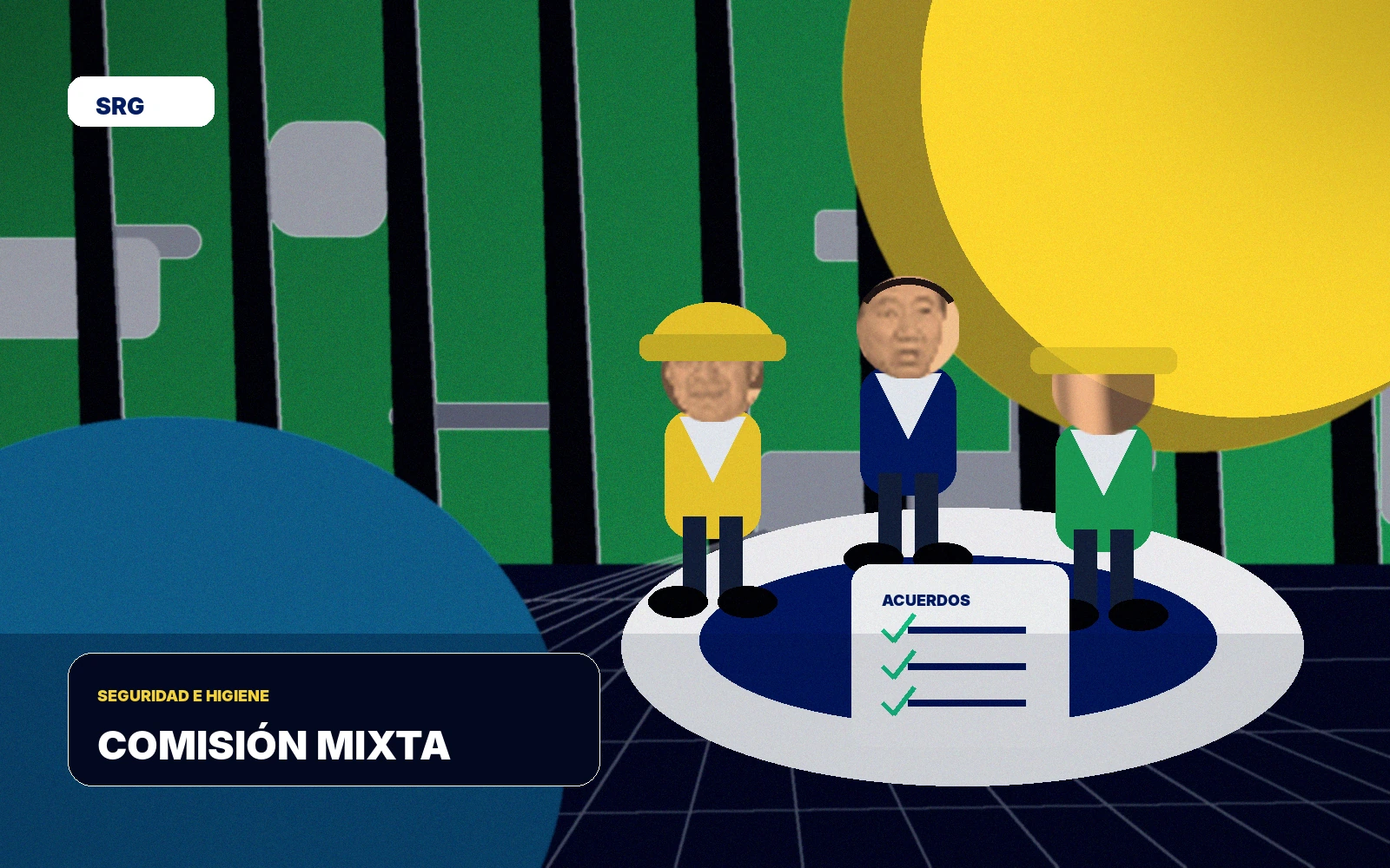 Ilustración de comité de seguridad e higiene reunido en mesa de trabajo